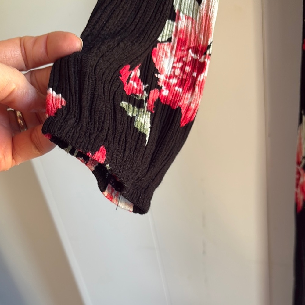 Floral Black Midi Wrap Dress Size M/L - Picture 6 of 9